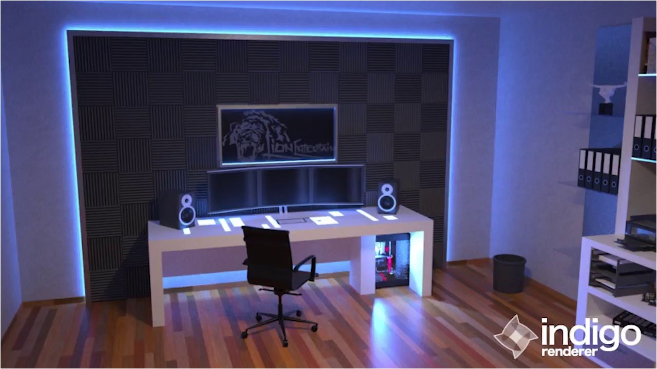 dream office gaming room with rgb led as and foam acoustic tiles