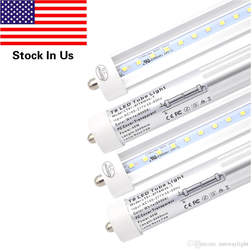 t8 8ft 45w led tube light single pin fa8 base6000k cold white8 foot fluorescent bulbs 90w replacement clear cover dual ended power led lights to