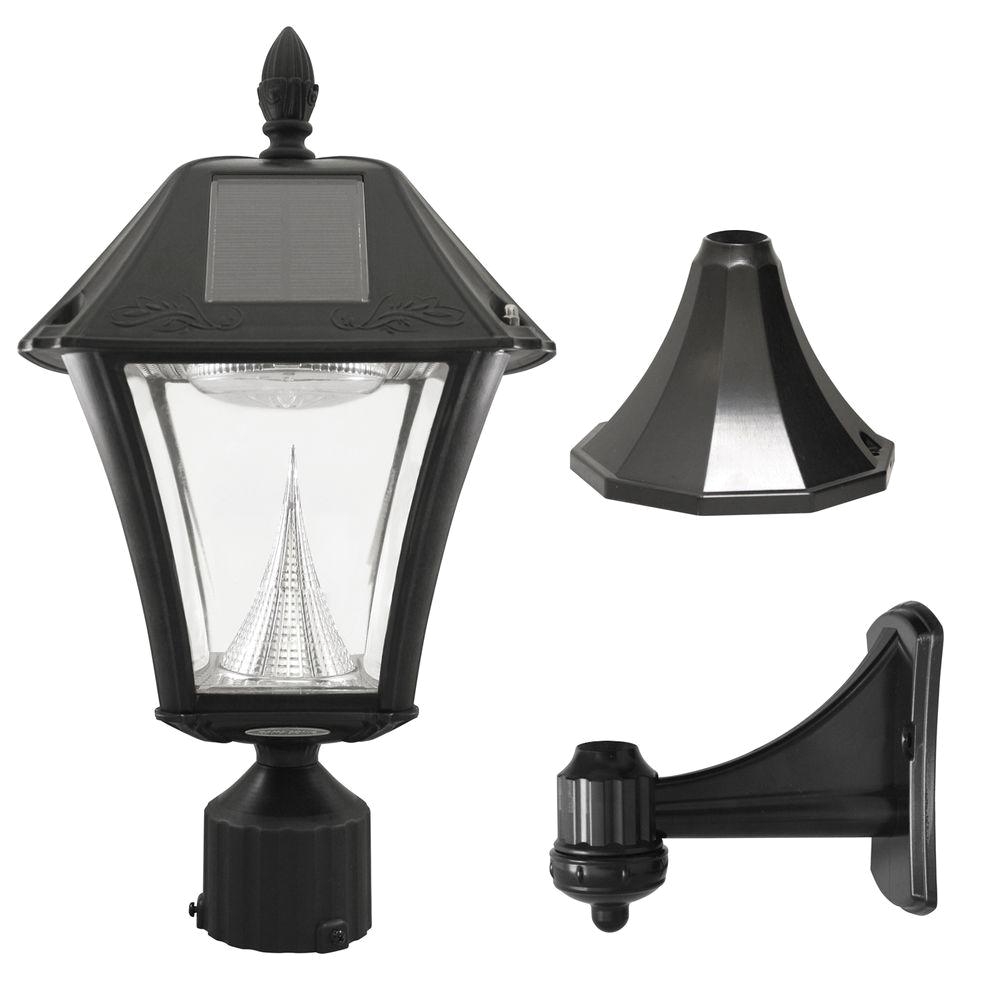 baytown ii outdoor black resin solar post wall light with warm white led