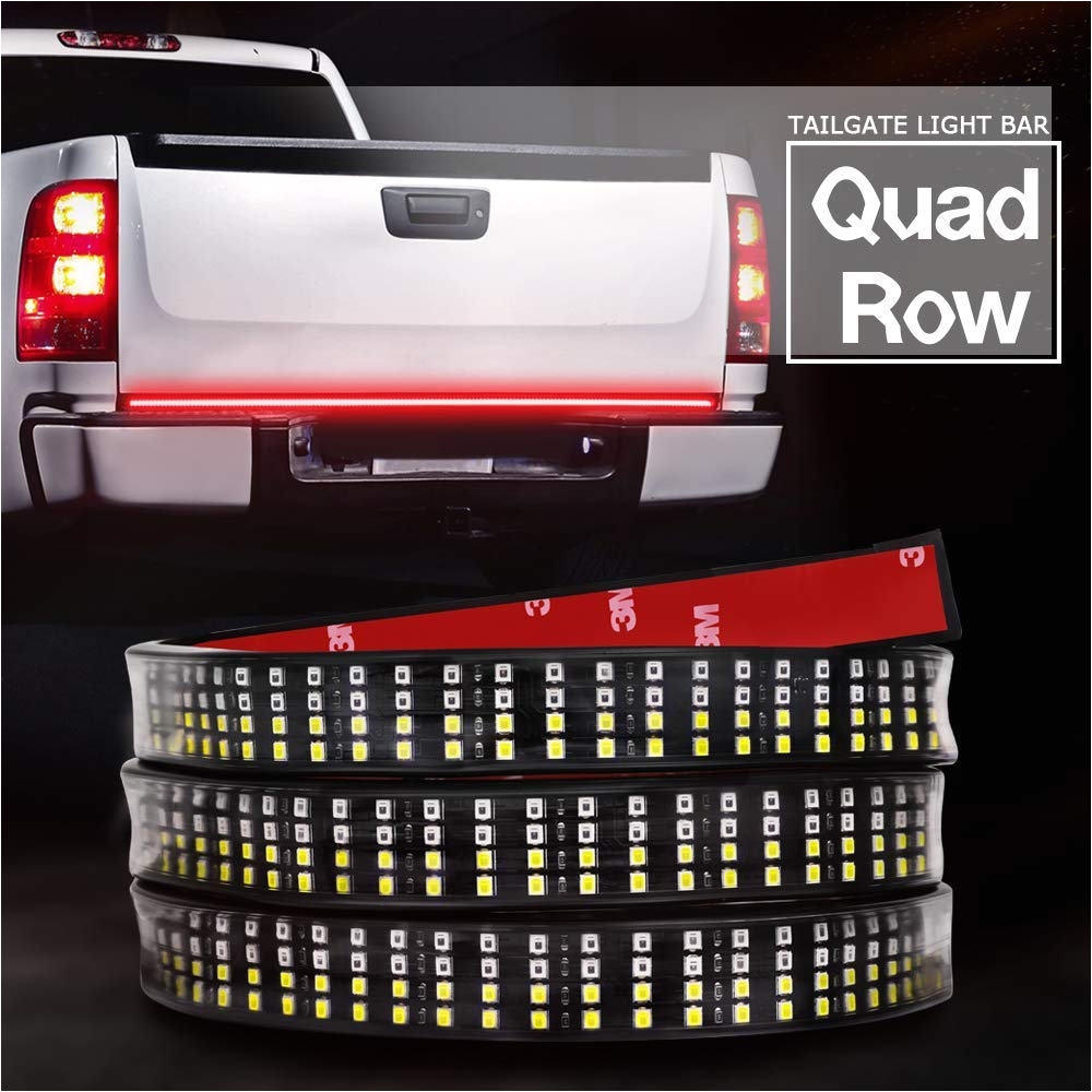 amazon com 60 tailgate light bar auto power plus 5 functions quad row truck tail light led strip turn signal brake reverse bright lights red white for