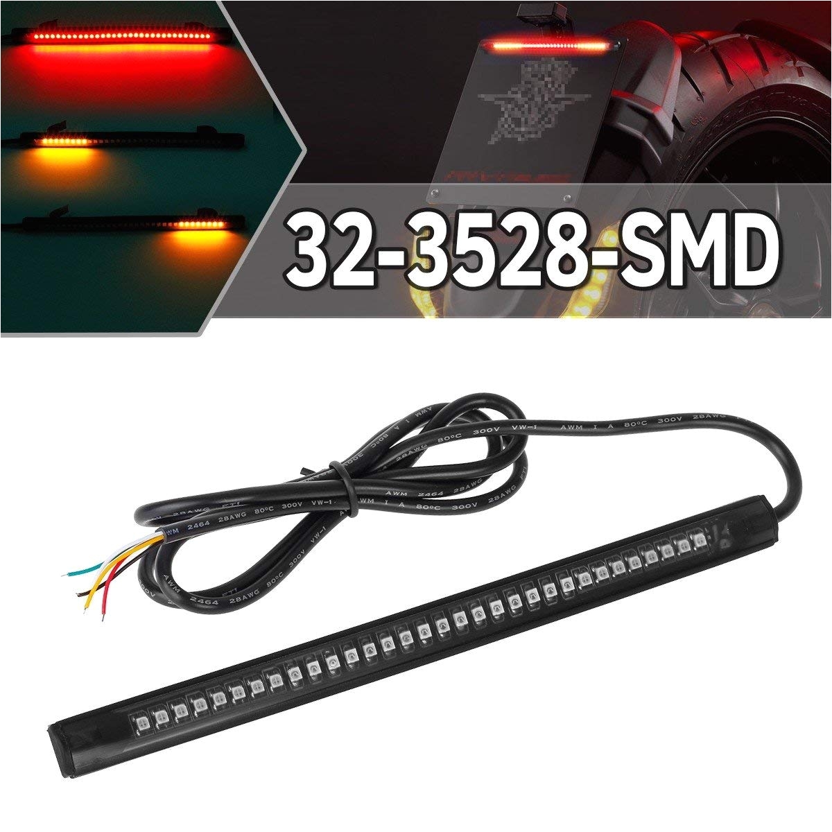 amazon com partsam universal led strip for motorcycle license plate tail brake stop turn signal light strip 32led 8 flexible third brake light for