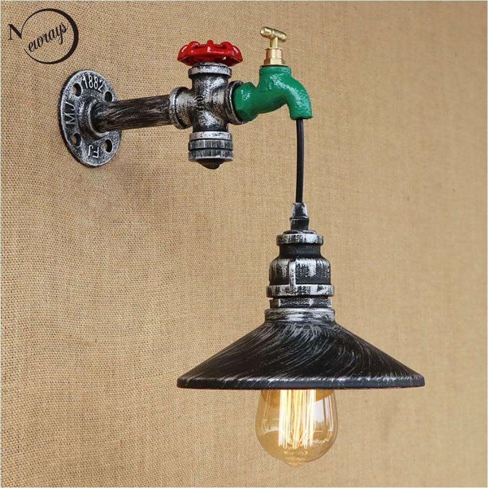 2018 retro iron touch switch water pipe vintage loft wall lamp with edison led bulb lights for cafe hallway bedroom living room bar from zhoudan5249