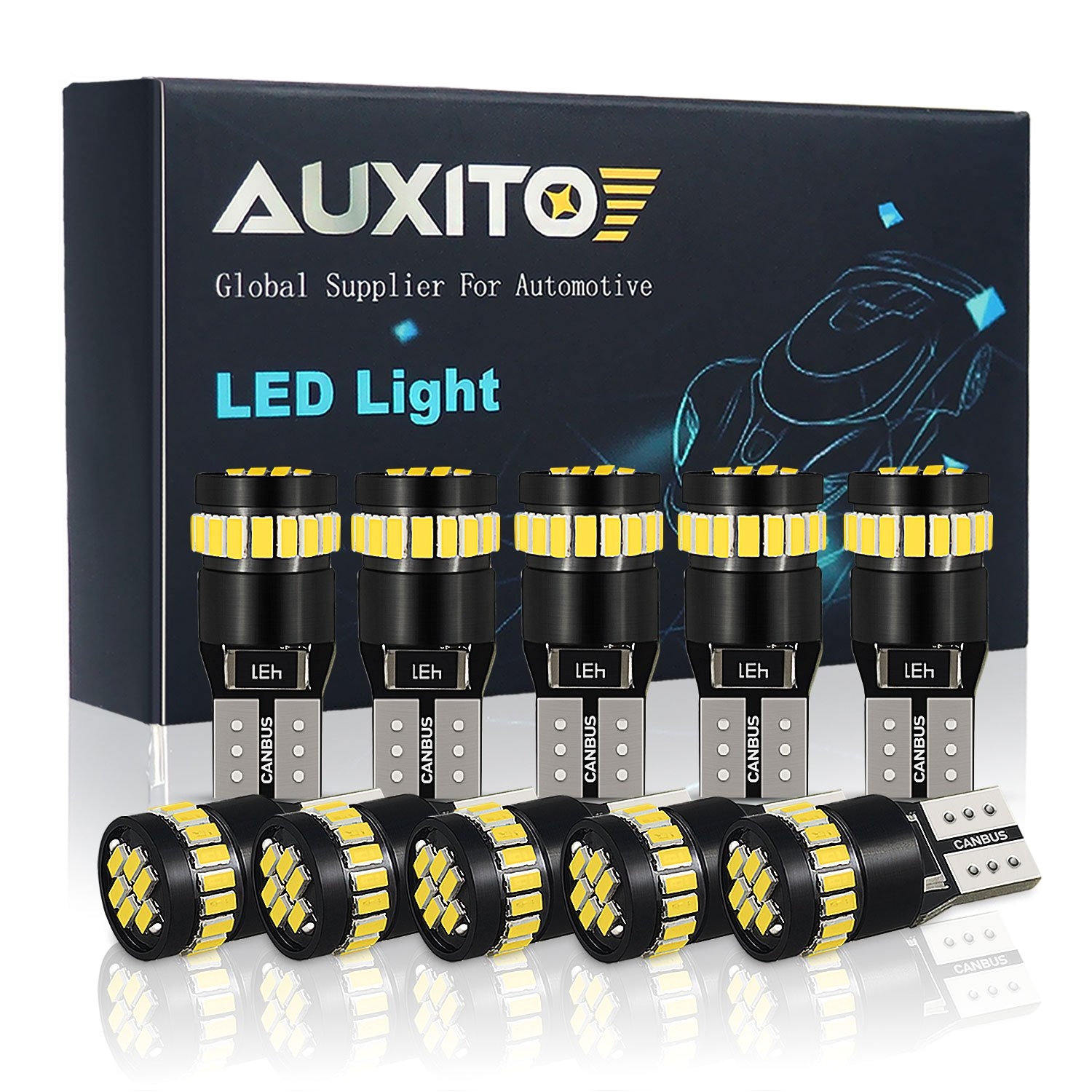 auxito 194 led light bulb 6000k white super bright 168 2825 w5w t10 wedge 24