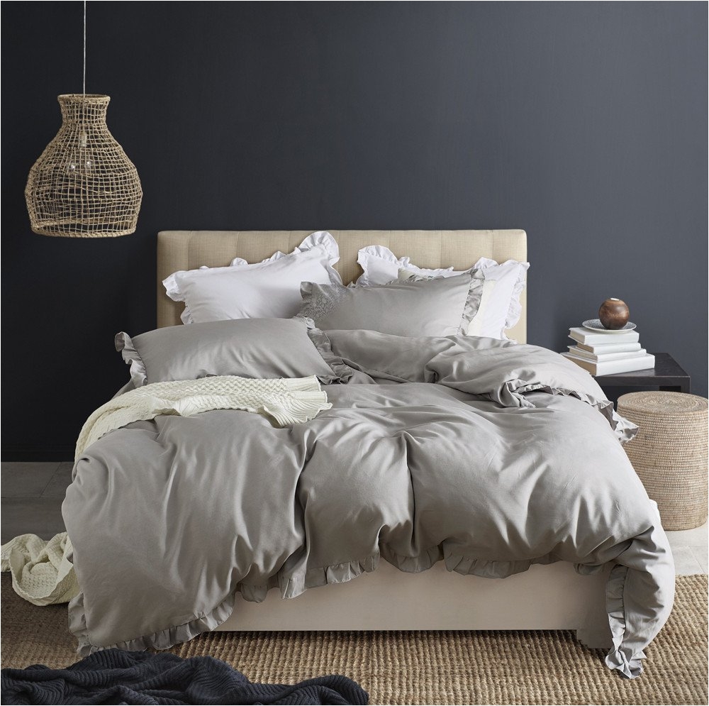 aliexpress com buy winlife korean ruffle lace bedding set light gray girls duvet cover with pillow shams from reliable bedding sets suppliers on xinluan