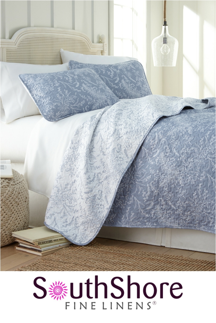 ultra soft floral reversible lightweight quilt set winter brush collection blue by southshore