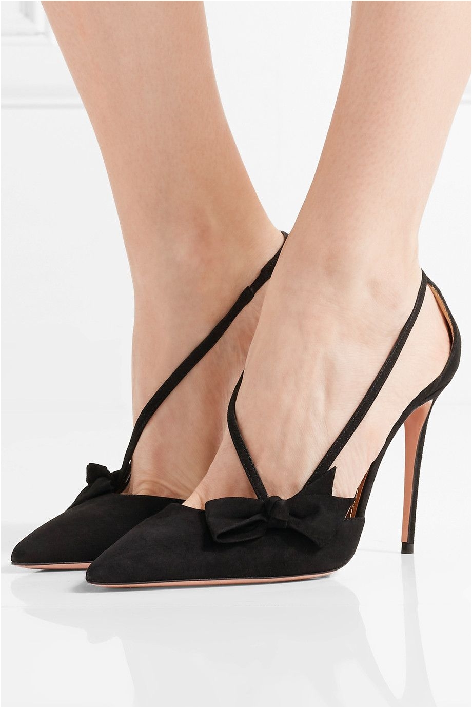 aquazzura parisienne bow embellished suede pumps