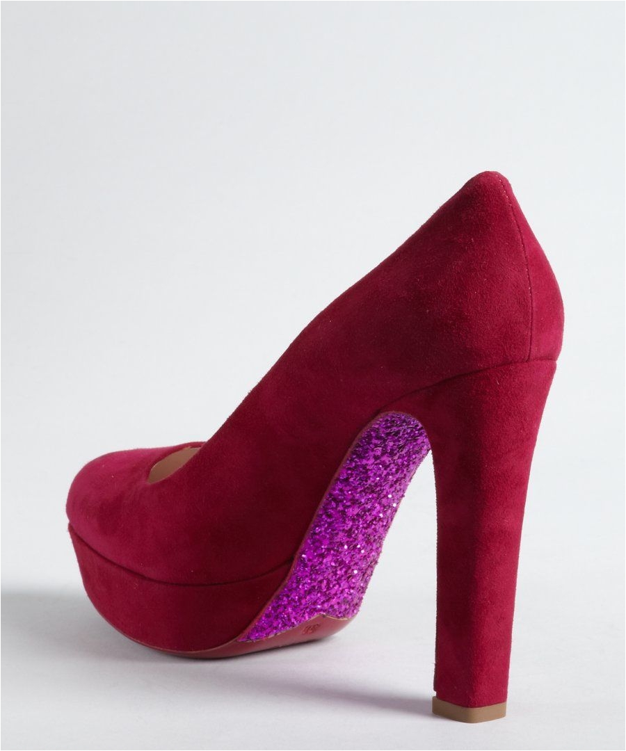 miu miu womens magenta suede glittered sole platform pumps