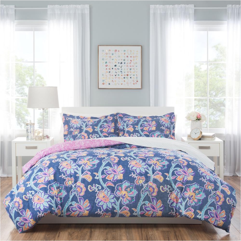 home dynamix nicole miller kids 7 piece queen floral comforter set blue