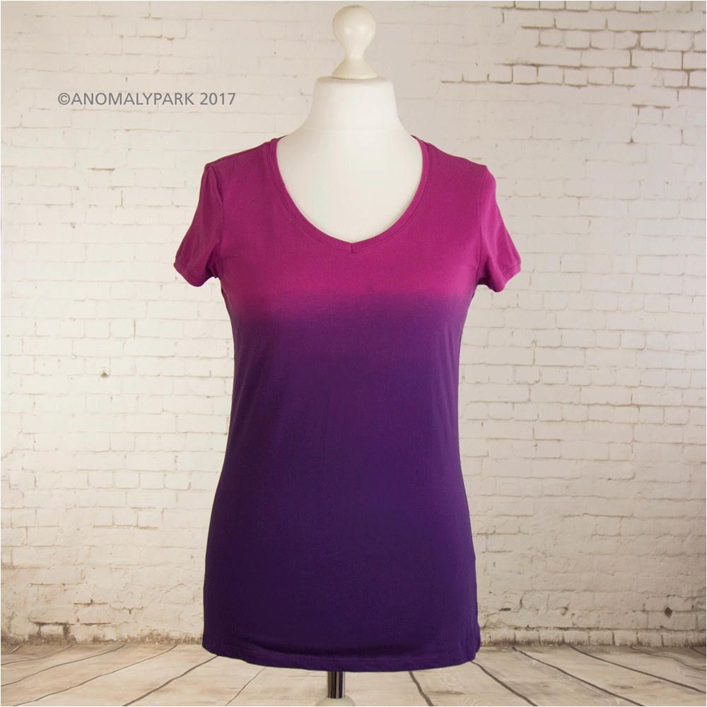 womens pink v neck top on sale hand dyed ombre t shirt pink to purple