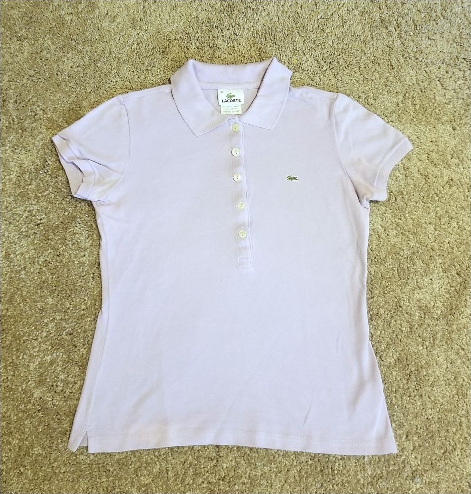 authentic lacoste button down polo shirt in purple mesh stretch cotton light fading under arms