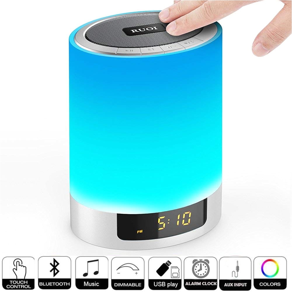 amazon com night lights bluetooth speaker ruoi touch sensor led bedside lamp dimmable warm light color changing wireless speakers with alarm clock