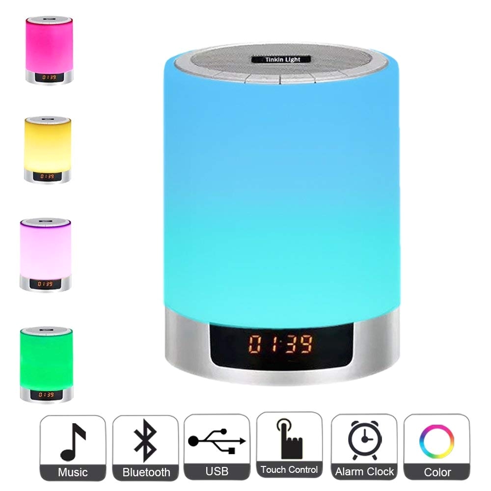 amazon com night lights bluetooth speakerbedside lamp touch control alarm clock color led color changing wireless speaker with lights usb aux mp3 music