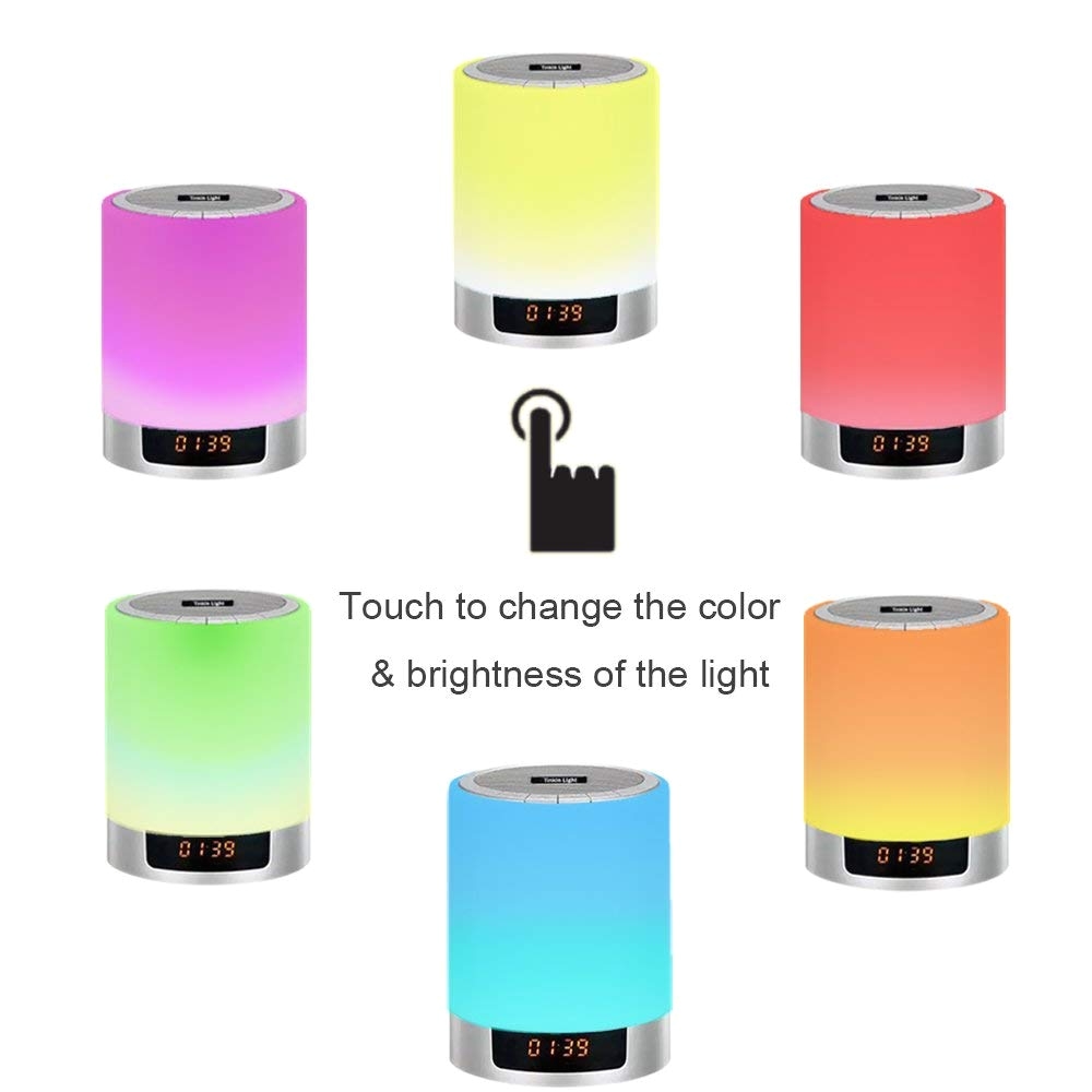 amazon com night lights bluetooth speakerbedside lamp touch control alarm clock color led color changing wireless speaker with lights usb aux mp3 music