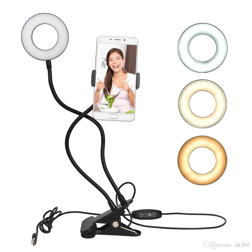 2018 photo studio selfie led ring light with cell phone mobile holder for youtube live stream makeup camera lamp for mobile phone from ok360