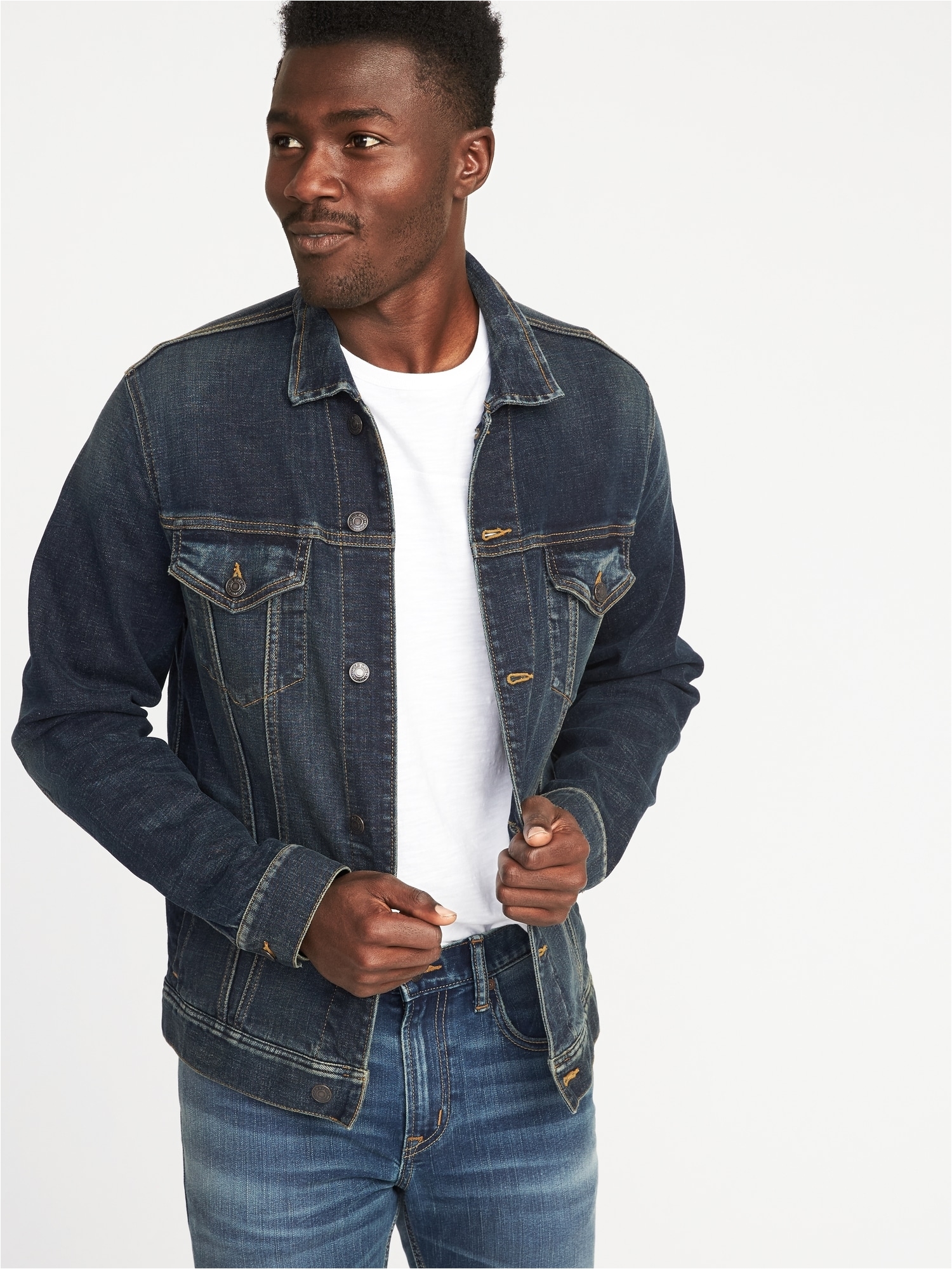 built in flex denim jacket for men