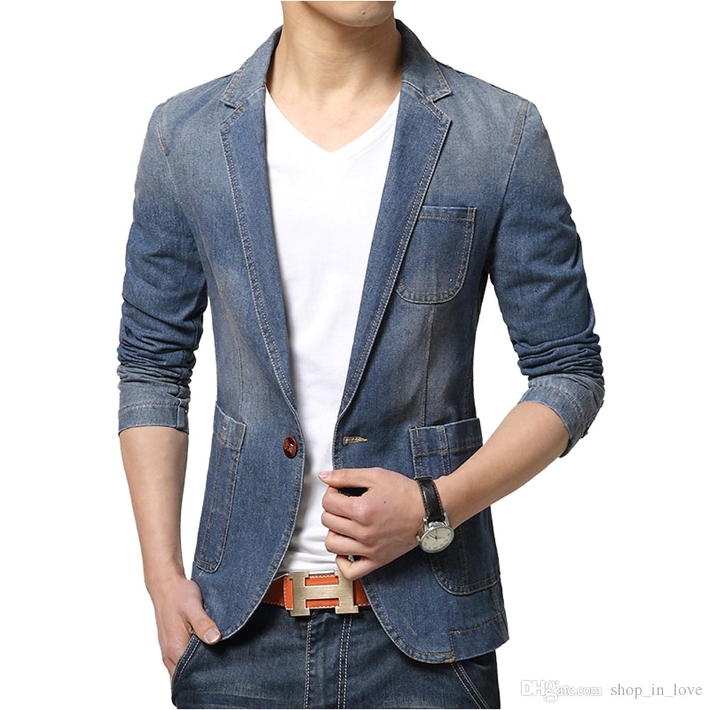 Light Wash Denim Jacket Mens Korean Men Boy Slim Fashion Casual Blue Long Sleeve Denim Jacket