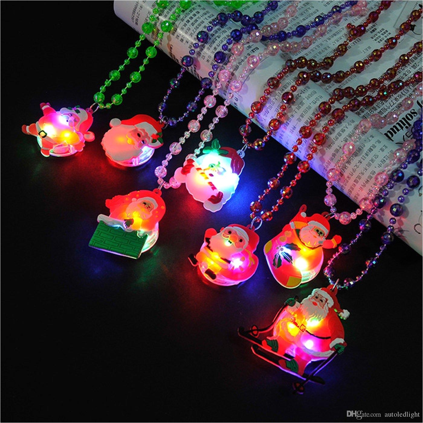 glow up flashing led necklace for christmas kids colorful beads chain led light cartoon santa claus pendant necklace party favors led necklace santa claus