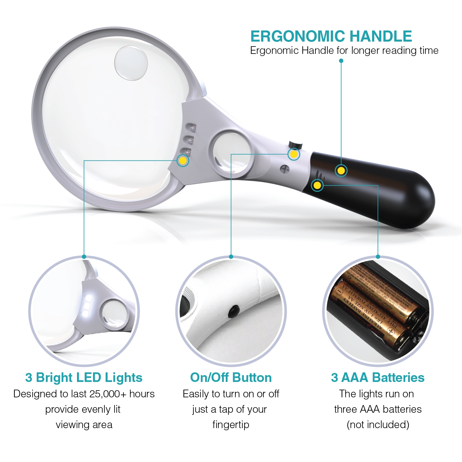 magnipros 3 ultra bright led lights 3x 4 5x 25x power handheld reading magnifying glass with light ideal for reading small prints map coins