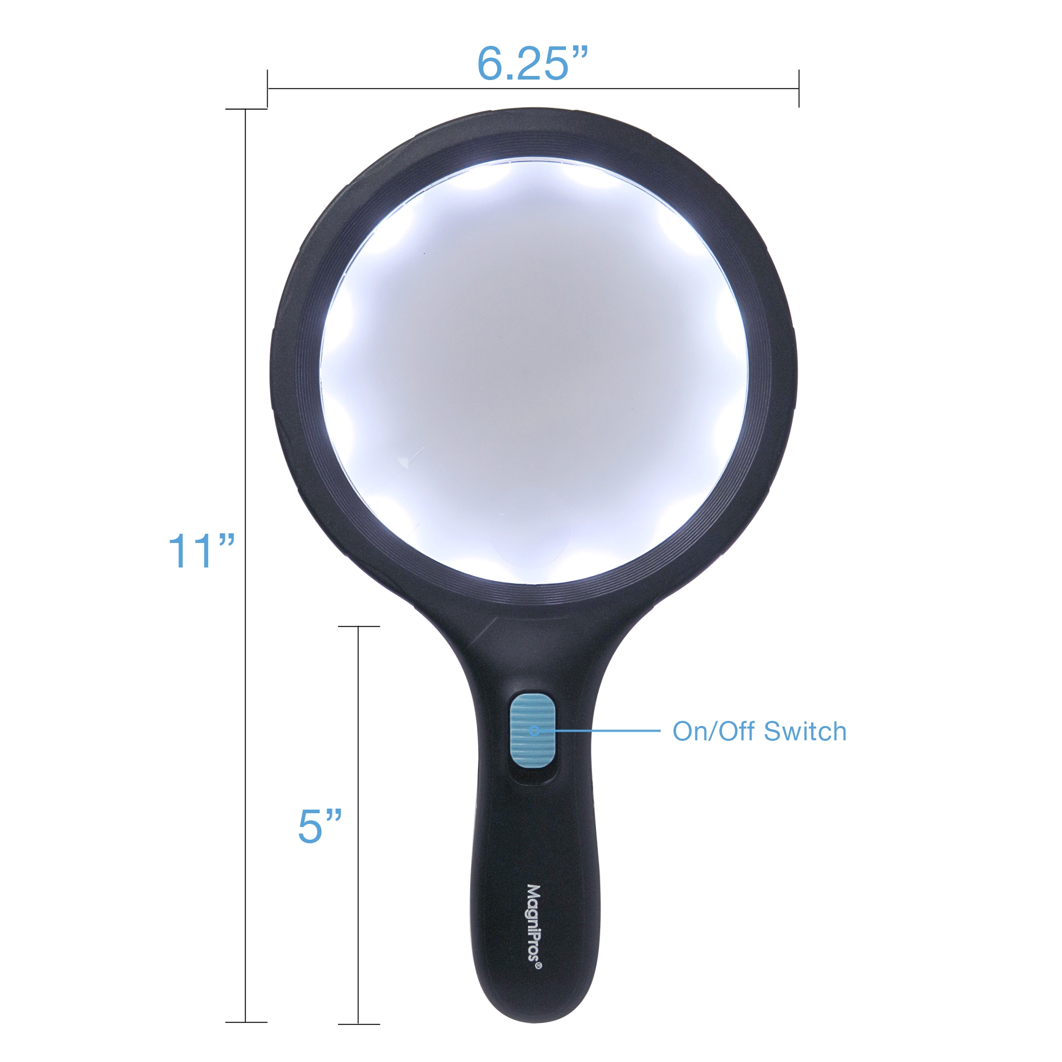 magnipros 5 5 jumbo handheld magnifying glass with 12 bright led lightsprovides evenly lit area 2x lens with 5x zoom walmart com