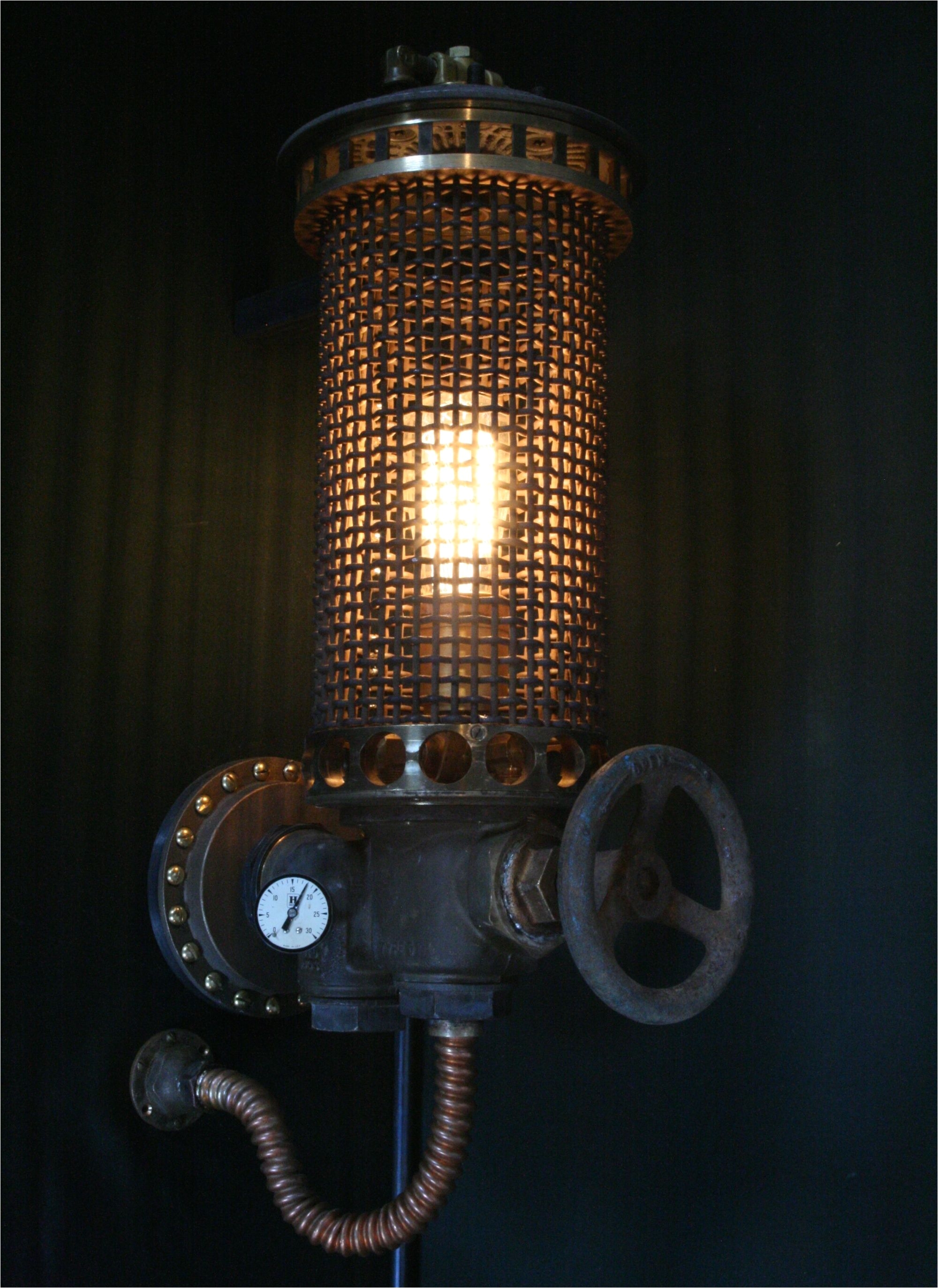 scrap built dieselpunk lamp by cory barkman