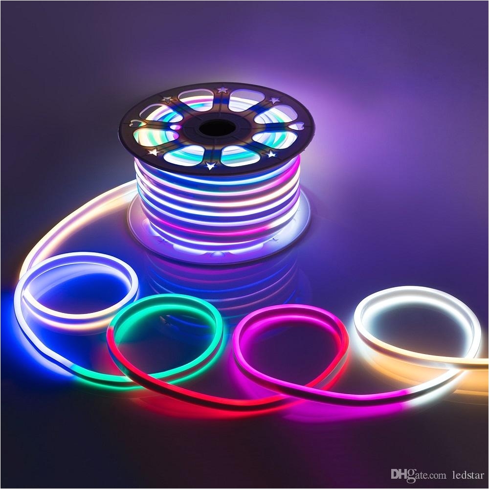 ac 110 240v flexible rgb led neon light strip ip65 multi color changing 120leds m led rope light outdoor remote controller power plug super bright led