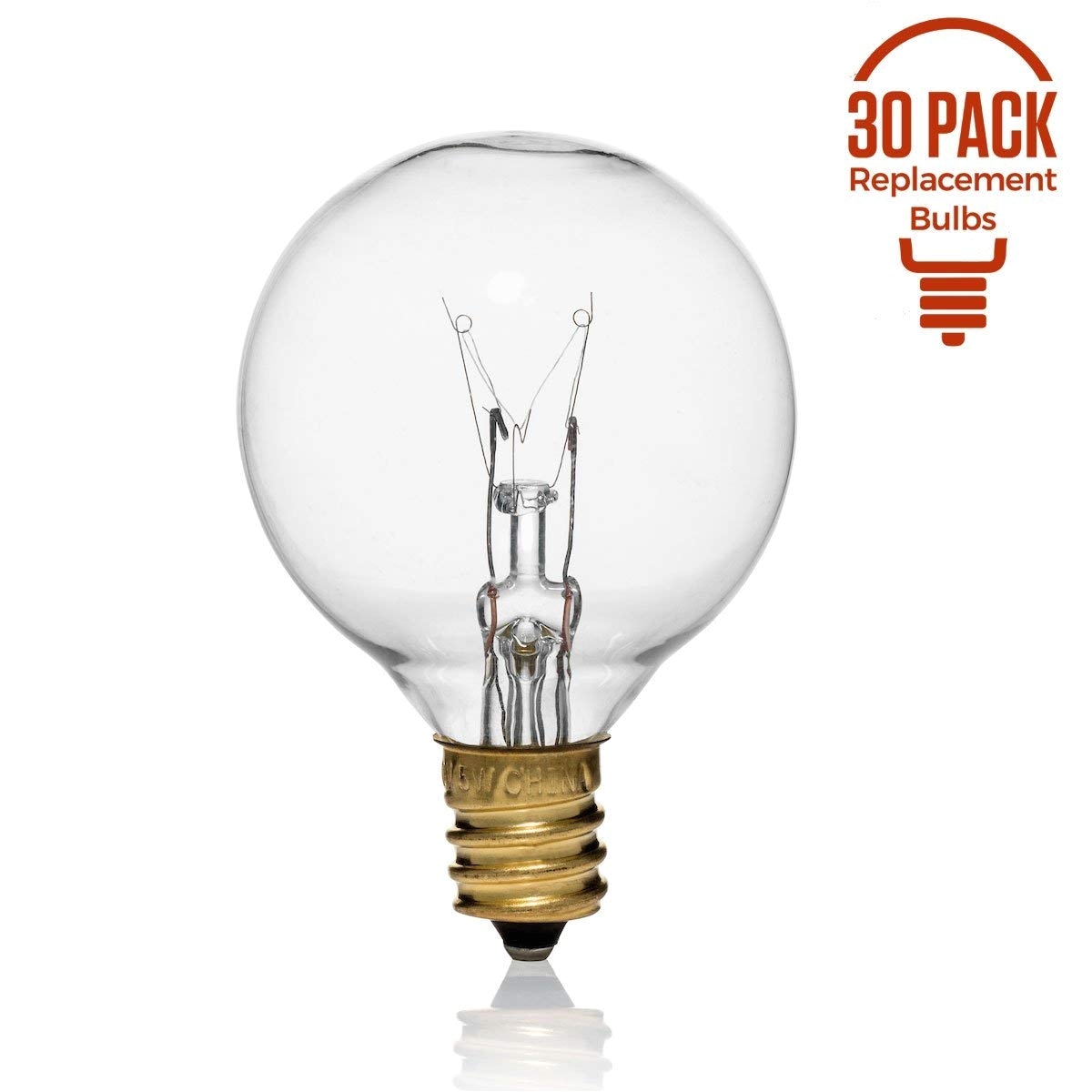 30 pack of g40 replacement bulbs 5 watt g40 globe bulbs for string lights candelabra screw base fits e12 and c7 sockets indoor outdoor use