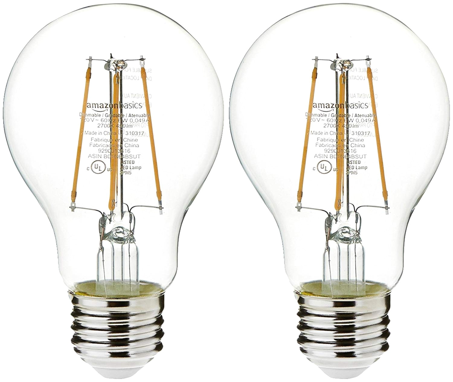 amazon com amazonbasics 40 watt equivalent clear dimmable a19 led light bulb 2 pack home improvement