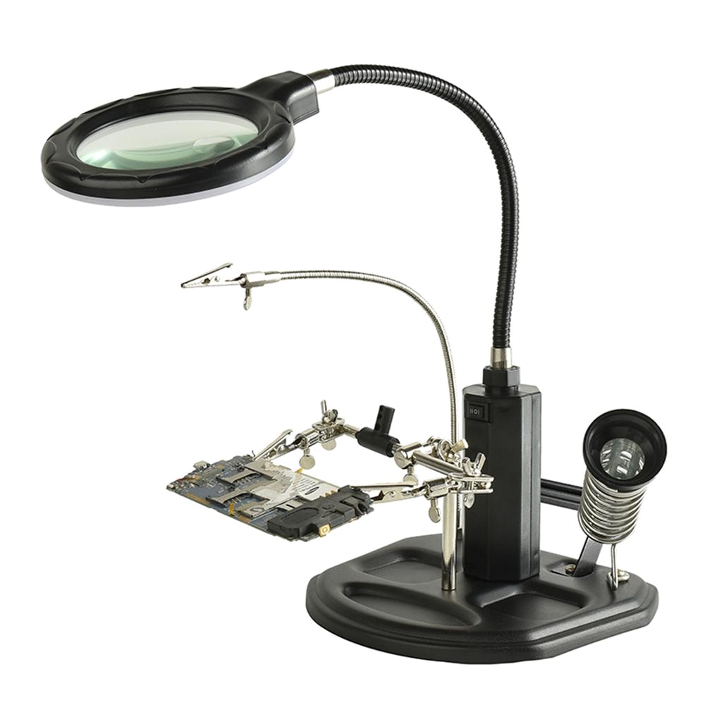 2 5x 4x third hand desk magnifier lamp soldering illuminated magnifying glasses with led light magnifier loupe