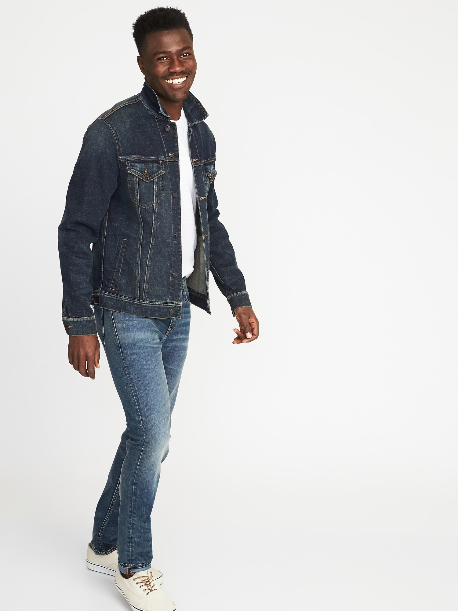 built in flex denim jacket for men