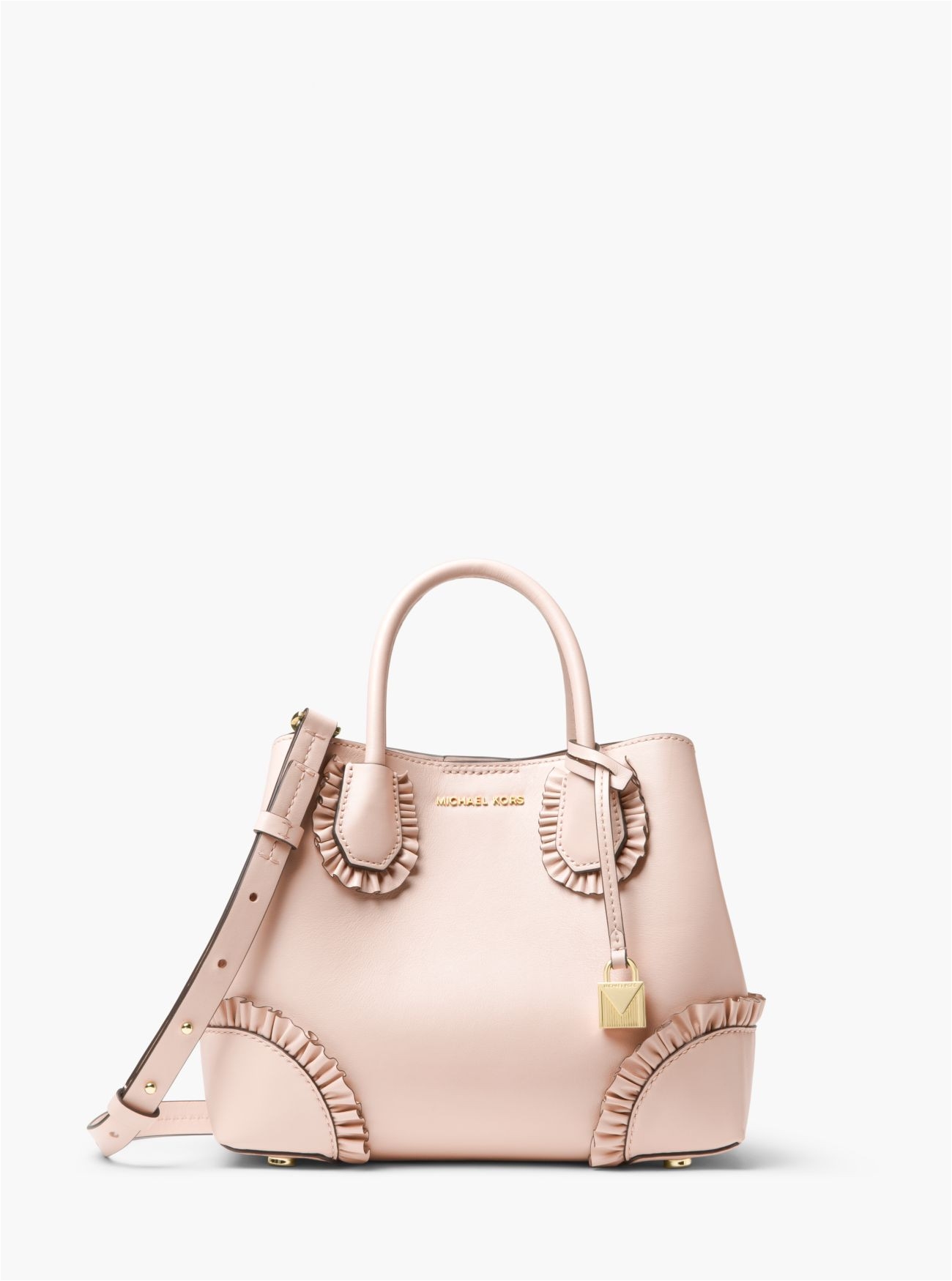 Michael Kors Light Pink Purse Sale Michael Kors soft Pink Mercer Gallery Small Ruffled Leather