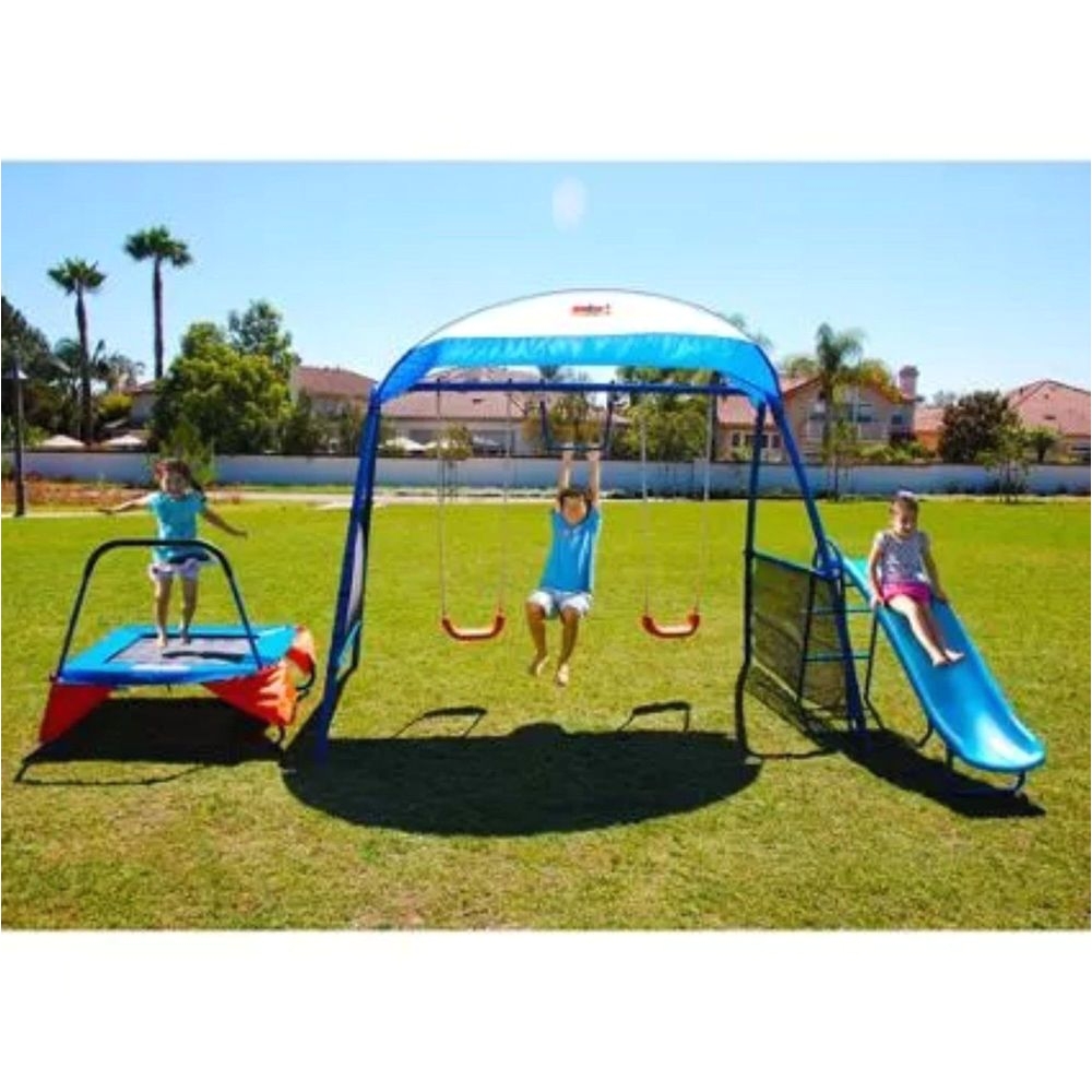 outdoor playset swing trampoline slide monkey bar kids fitness backyard exercise