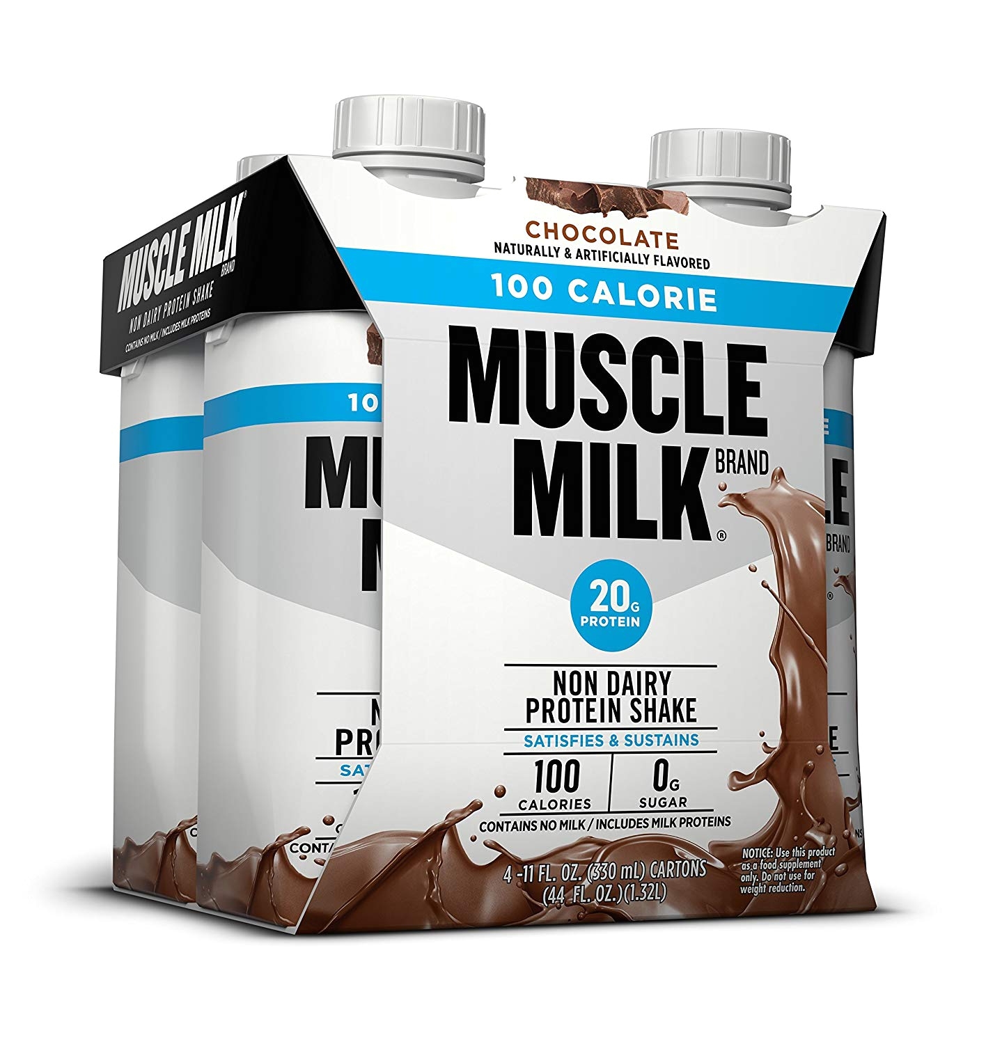 amazon com muscle milk 100 calorie protein shake chocolate 20g protein 11 fl oz 4 count health personal care
