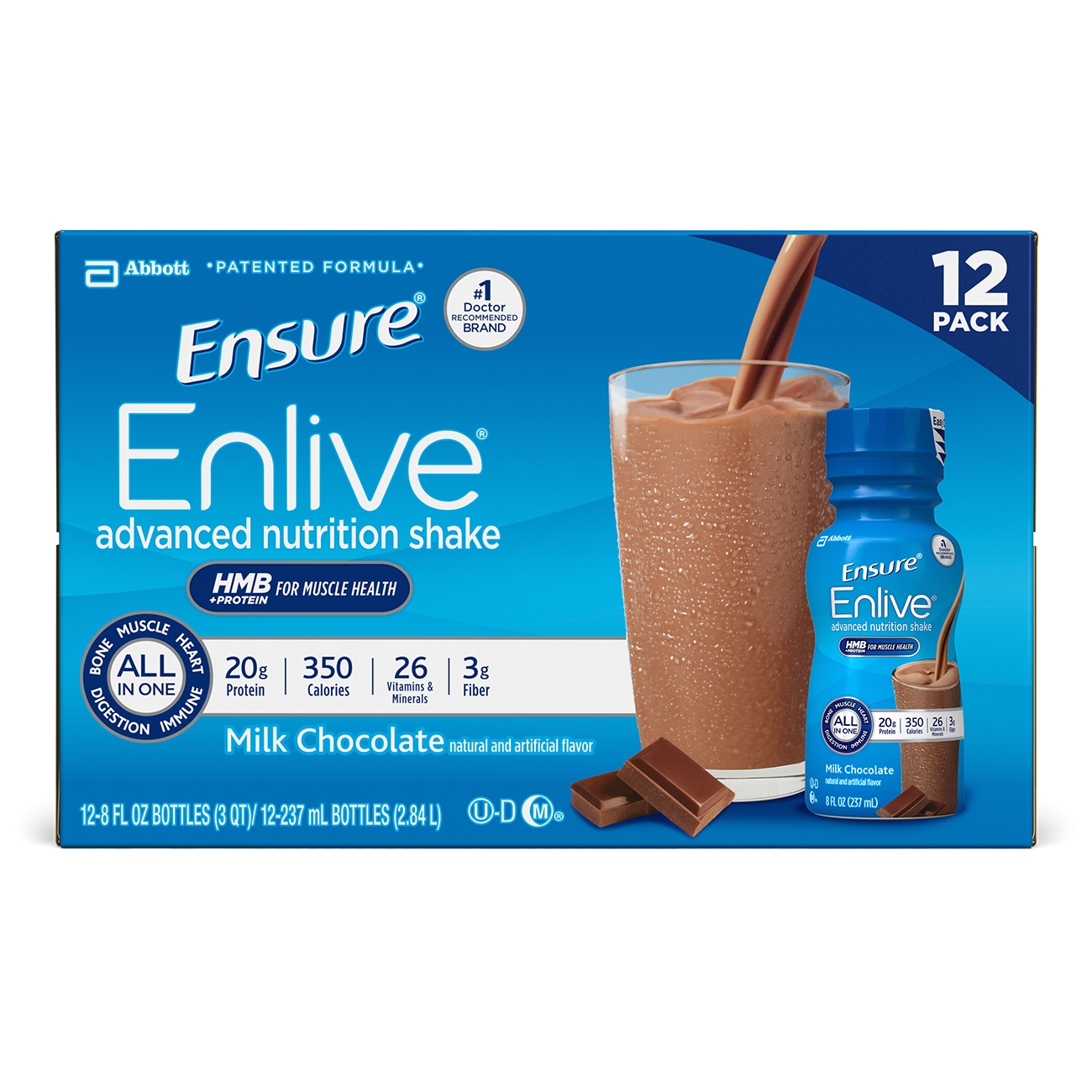 ensure enlive advanced nutrition shake with 20 grams of high quality protein meal replacement shakes milk chocolate 8 fl oz 12 count walmart com