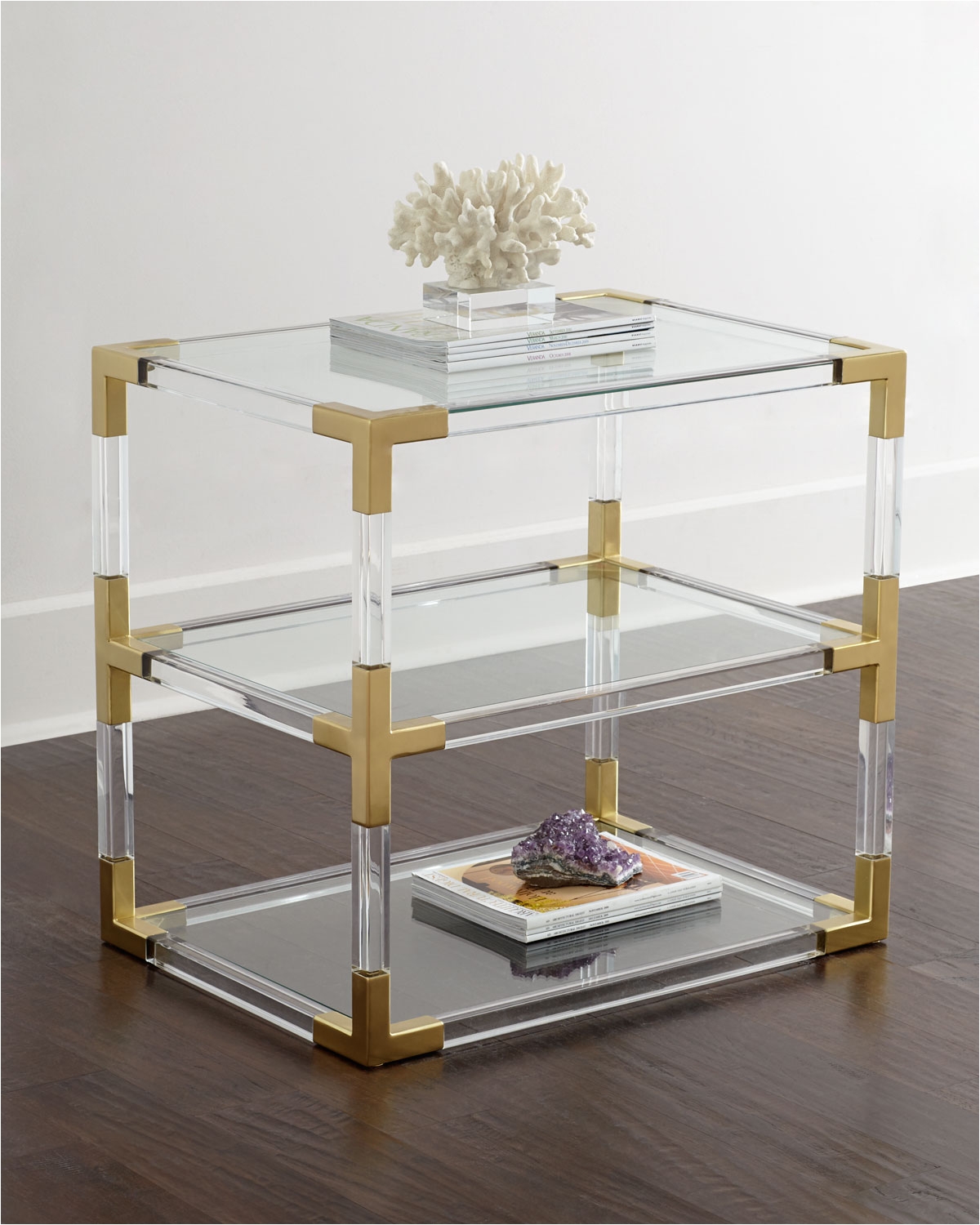 jacques acrylic brass two tier table