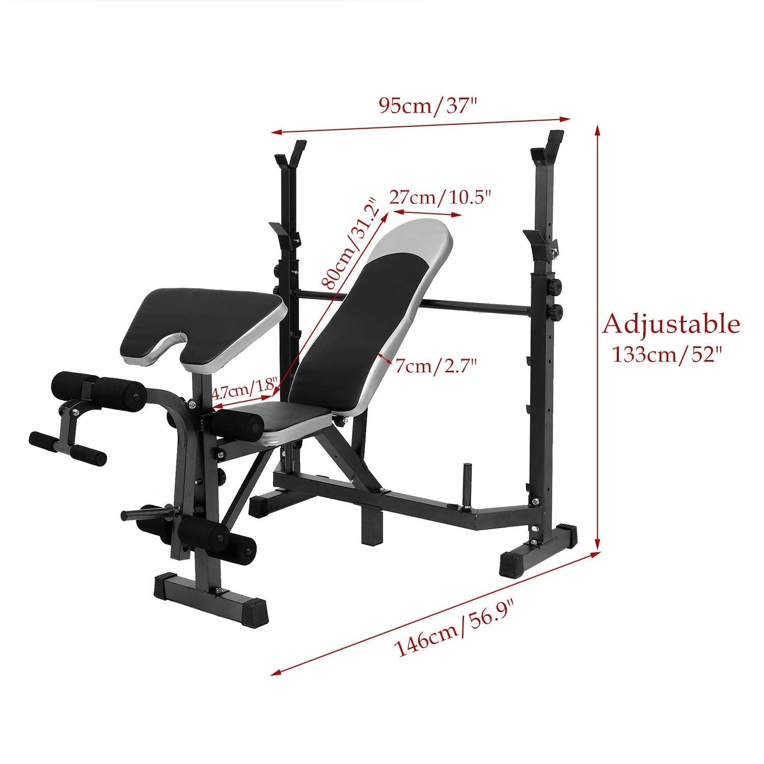 amazon com multi function olympic workout bench w adjustable squat rack robust frame bench features leg developer curl yoke preacher pad weight