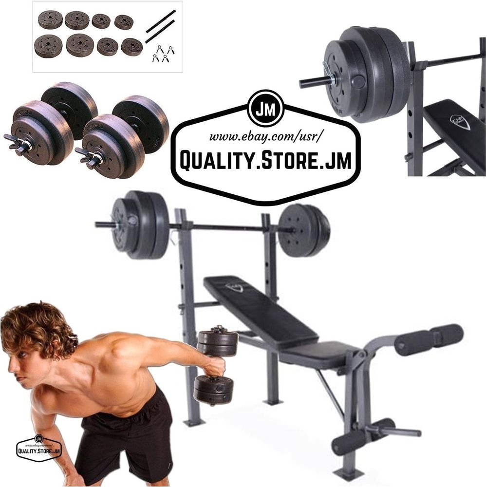 weight bench set press with weights and bar dumbells adjustable gym 100 40 lb