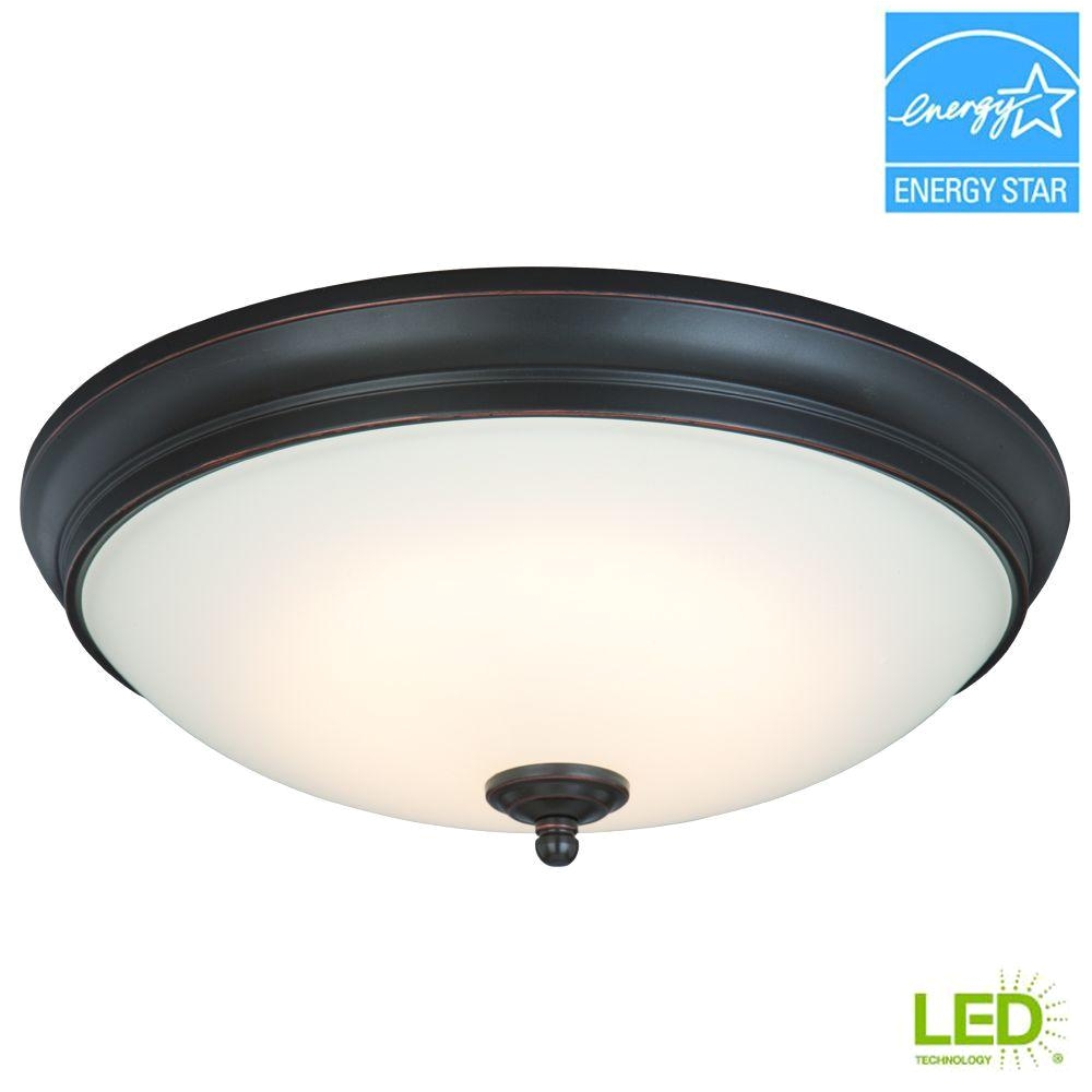 commercial electric 13 in 60 watt equivalent oil rubbed bronze integrated led flushmount