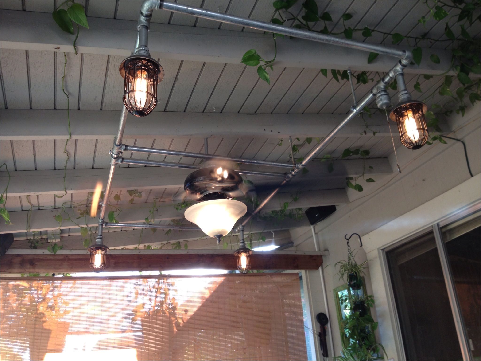 patio fan and lights with galvanized pipe pipe lighting porch lighting lighting ideas