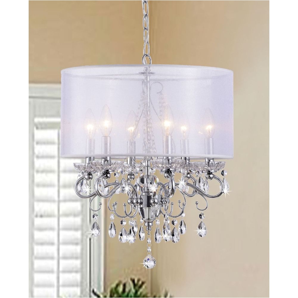 Overstock Lighting Chandeliers Allured Crystal Chandelier with White Fabric Shade Overstock Com