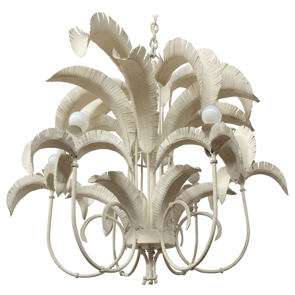 6 arm tole palm frond chandelier from a unique collection of antique and modern
