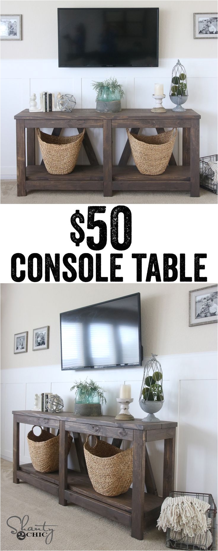 diy diagonal base farmhouse console table