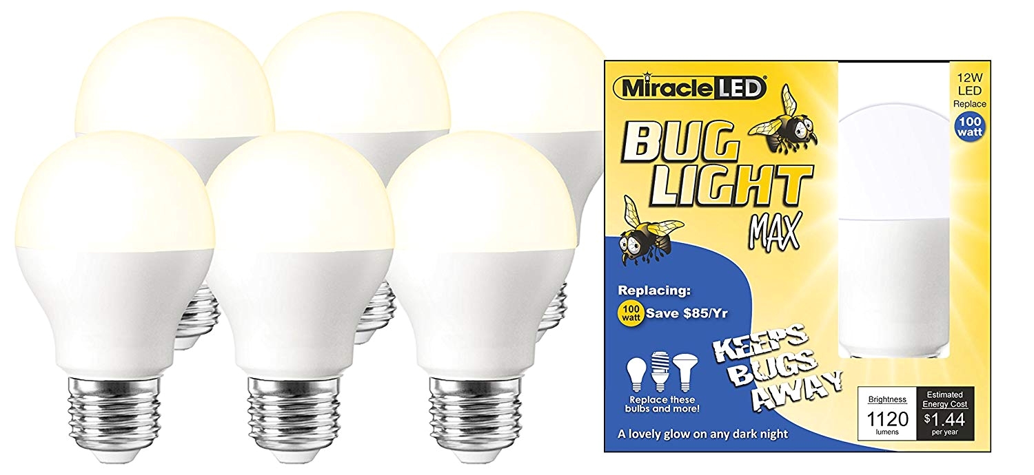 miracle led 604009 led bug light max replaces 100w a19 outdoor bulb 6 pack yellow amazon com