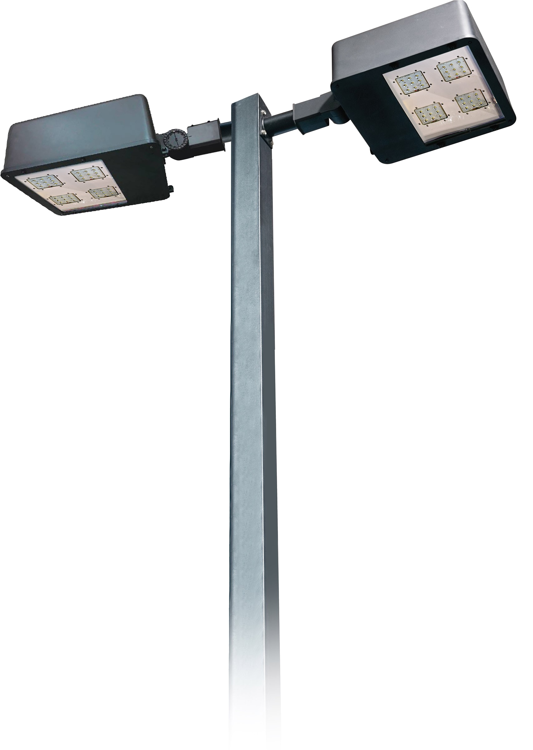 df led 7750 double headed powder coated cast aluminum post light with pole parking lot