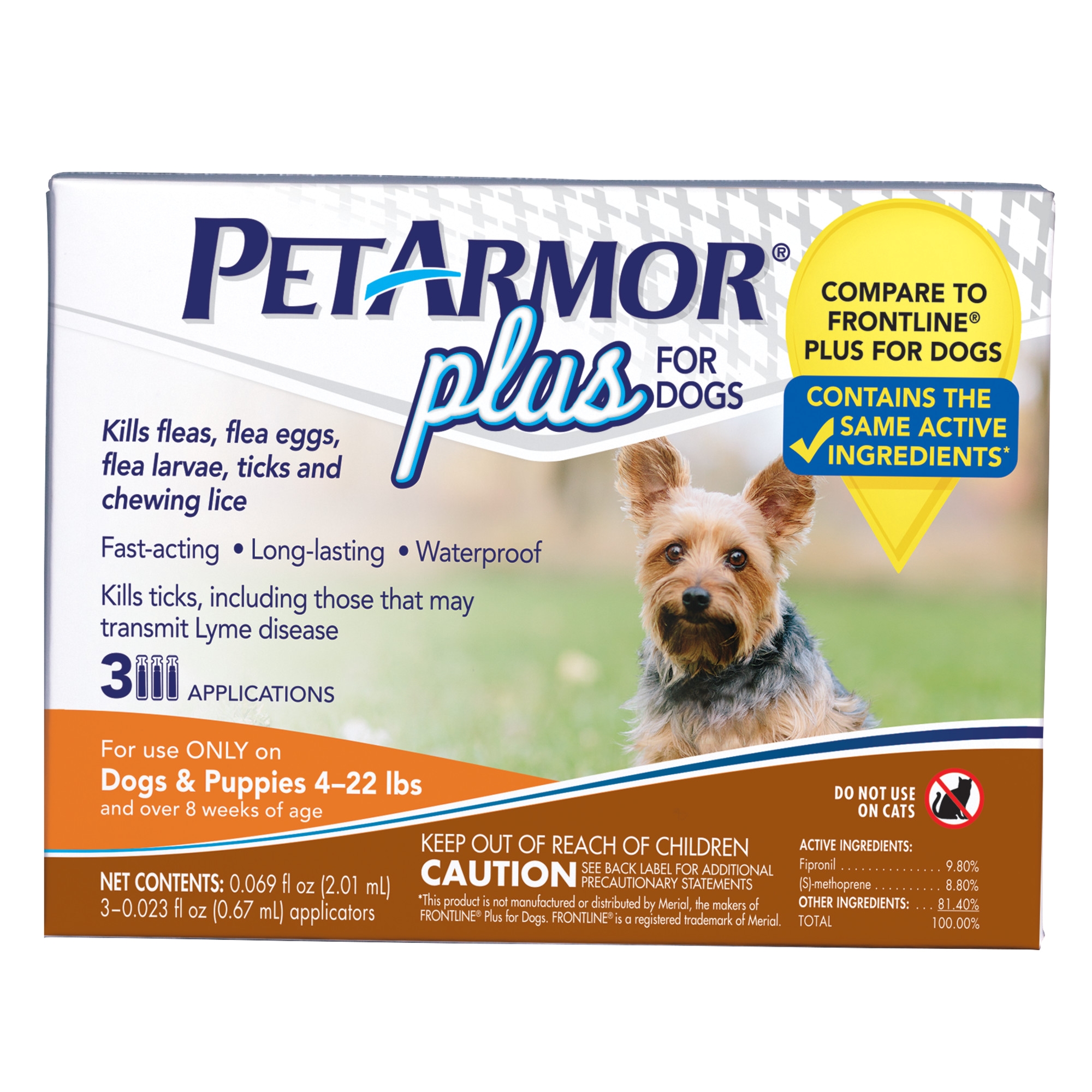 petarmor plus flea tick prevention for small dogs with fipronil 4 to 22 pounds 3 monthly treatments walmart com