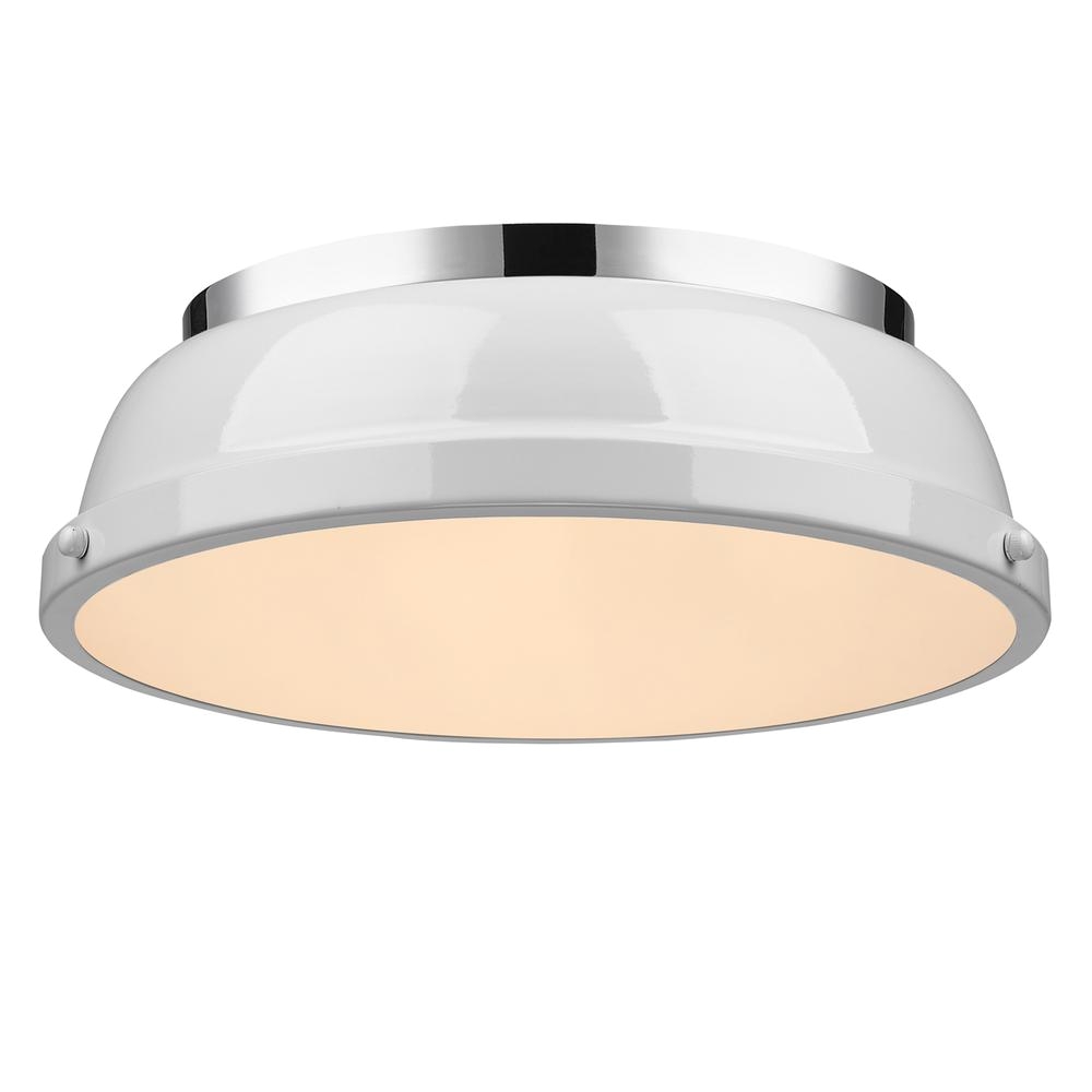 golden lighting duncan 2 light chrome flushmount with white shade