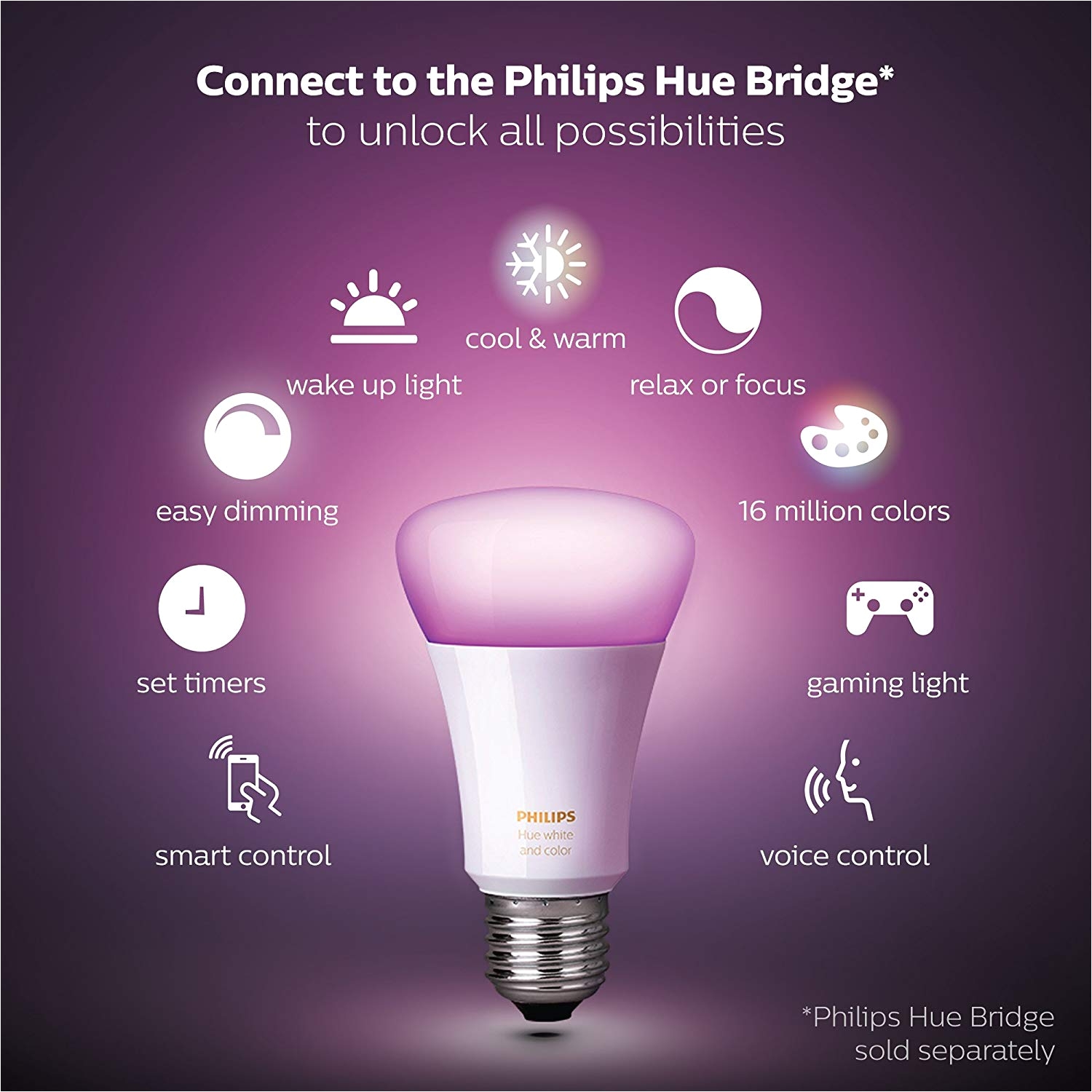 philips 464487 hue white and color ambiance a19 60w equivalent dimmable led smart bulb compatible with amazon alexa apple homekit and google assistant