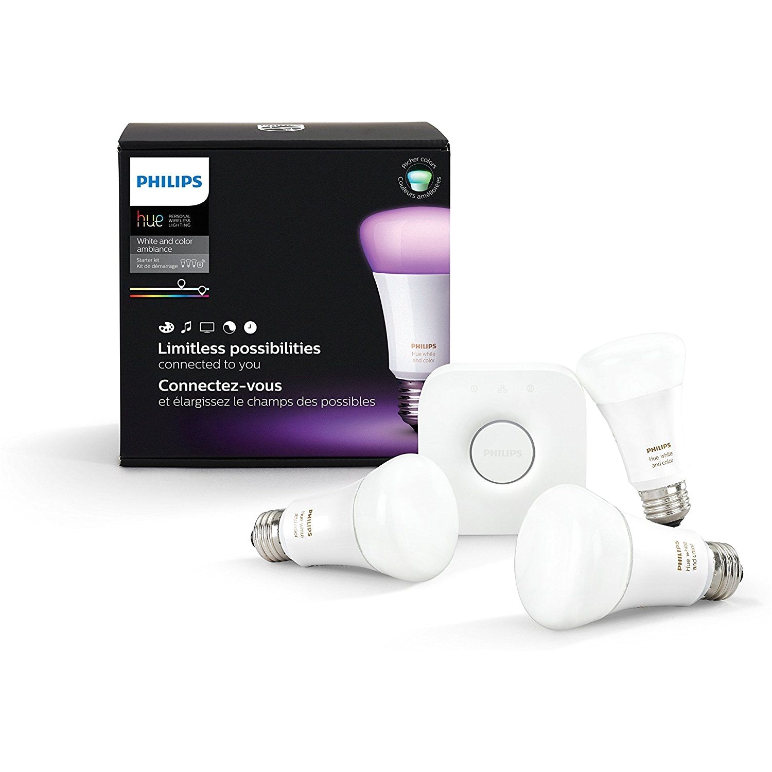philips hue 464479 60w equivalent white and color ambiance a19 starter kit 3rd generation