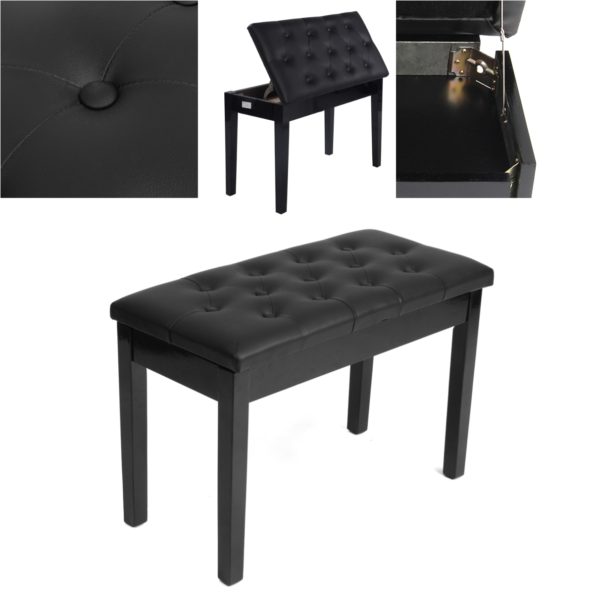 double person leather piano wood bench duet storage