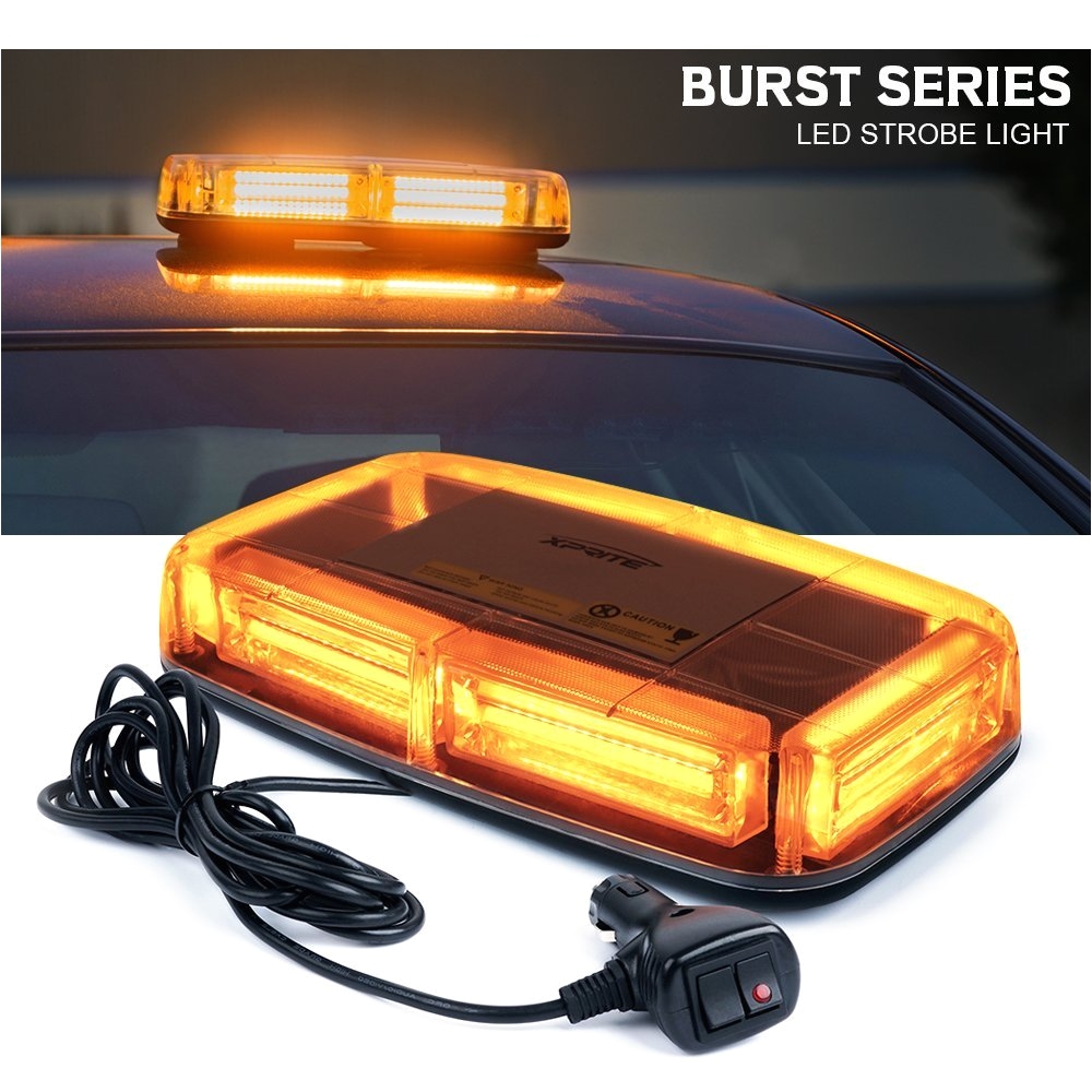 amazon com xprite burst series 12v cob led amber yellow roof top emergency hazard warning led mini strobe beacon lights bar w magnetic base for snow plow