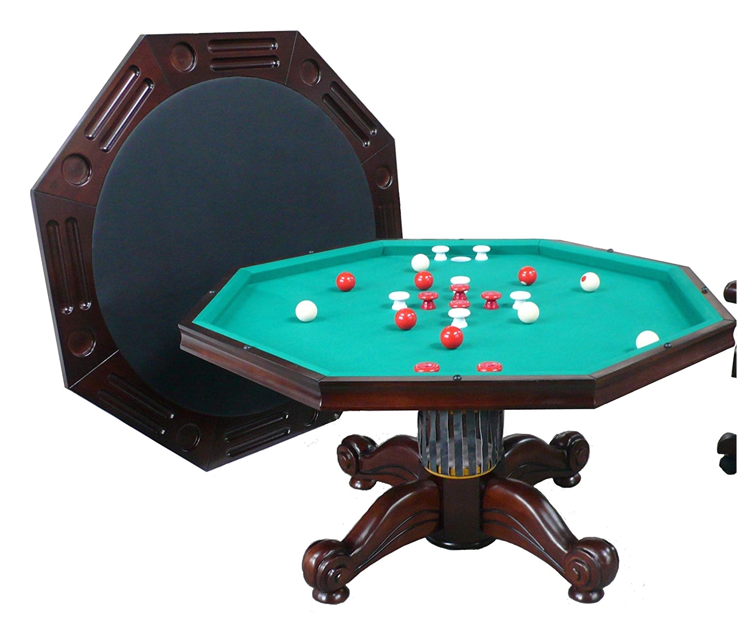 amazon com 3 in 1 game table octagon 54 bumper pool poker dining in dark walnut by berner billiards combination game tables sports outdoors